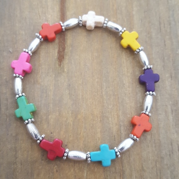 Paco Designs Jewelry - Multi Color Stone Cross Stretch Bracelet